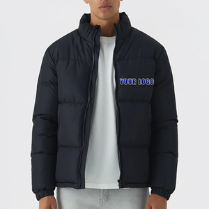 Blouson matelassé noir pour homme, col montant, fermeture éclair intégrale, léger, rembourré en coton, streetwear d'hiver, grandes tailles, vêtement d'extérieur - Product Image 1