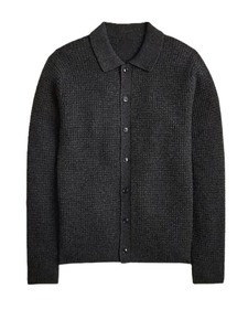 <b>Men's</b> 100% Cotton Turn Collar <b>Cardigan</b> Full Sleeve Button Closure Anti-Pilling Breathable Autumn Standard Thickness Solid Color - Product Image 2