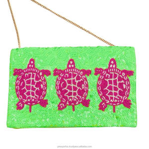 Bolso de Mano Tipo Clutch con Cuentas Hechas a Mano, Bolso de Lentejuelas Verde Neón con Cadena, Bolso de Fiesta de Noche Otoñal Portátil de Moda Bordado Personalizado - Product Image 1