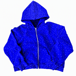 Sweat-shirt à capuche zippé pour homme, coupe classique, noir, imprimé à pois en strass, polaire, manches classiques, hiver, écologique, 100% coton - Product Image 3