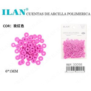 Ilan Polymer Clay <b>Disc</b> Beads 6x1 Mm Fuchsia Color For Jewelry Making - Product Image 3