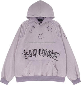 Sudadera con capucha estilo Hip Hop Y2K 100% algodón forrado Digital y serigrafía patrón sólido Ajuste de gran tamaño para invierno - Product Image 6