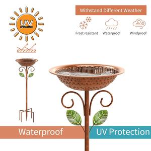 Bain d'oiseaux moderne en métal martelé, décor de jardin extérieur, mangeoire à oiseaux sur piédestal en métal avec base à piquet pour la décoration de la cour, de la pelouse et du jardin - Product Image 3
