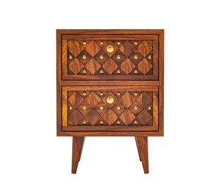 Mesa Auxiliar de Madera de Estilo Moderno de Mediados de Siglo |   Mesa de Noche para Hotel con 2 Cajones | Muebles de Madera al por Mayor B2B |   Exportación de Muebles de Jodhpur - Product Image 2