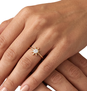 <b>Fine</b> <b>Ring</b> 10K 14K Solid Gold Round Lab Diamond <b>Ring</b> Starburst <b>Ring</b> Minimalist Sunburst Engagement <b>Ring</b> Dainty Celestial Jewelry - Product Image 5