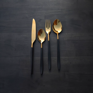 Gold Plated Cutlery Set Minimalist Design <b>Mirror</b> Finish Long Handle Durable Metal Utensils For Wedding Use - Product Image 4