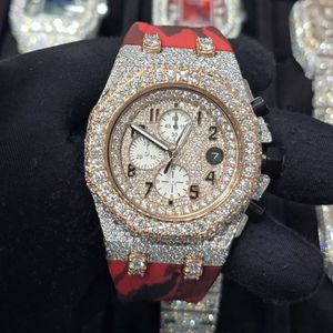 Reloj Cronógrafo Mecánico de Lujo de Acero Inoxidable con Moissanita, Tono Oro y Plata, Esfera Totalmente Pavimentada, Estilo Hip Hop Brillante - Product Image 1