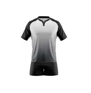 Ensemble d'uniformes de rugby sublimés jaune et bleu, col en V, manches courtes, anti-humidité, devant uni, respirant, écologique, unisexe adulte - Product Image 5