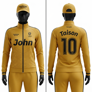 Combinaison d'entraînement de football pour femmes, tissu polyester haute performance 300 GSM, jaune moutarde et noir, empiècements contrastés, impression personnalisée, broderie - Product Image 1