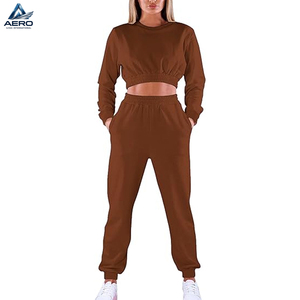 Comfortable OEM In Solid Color Best Quality Women's Casual 2 Piece Outfits Tracksuit Long Sleeve Ladies Gym Crop Tops Pants <b>Set</b> - Product Image 4
