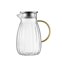Carafe à eau en verre de 60 oz au design classique avec poignée en forme de citrouille, couvercle, passe au lave-vaisselle, pichet à eau en verre