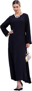 Abaya noire unie pour femme, manches longues, col montant, longueur ras du sol, robe modeste style Moyen-Orient, en polyester, coupe ample, pour usage quotidien - Product Image 4