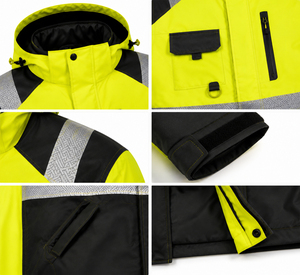 Veste de sécurité haute visibilité imperméable réfléchissante à capuche fluorescente, manteau d'hiver haute qualité avec détection de métal - Product Image 6