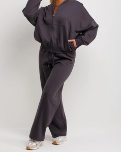 Conjunto de Dos Piezas de Forro Polar para Mujer, Cuello Redondo, Cremallera, Manga Larga, Pantalones Largos, Color Sólido, Corte Holgado Informal, para Todas las Temporadas - Product Image 2