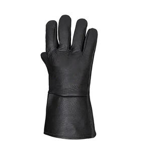 Premium quality Goatskin Leather Jet Black <b>Tig</b> <b>welding</b> <b>Gloves</b> Heavy Duty Industrial safety Firefighting Abrasion Resistant - Product Image 2