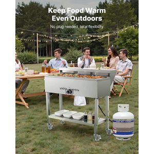 Table de maintien au chaud commerciale au propane, 5 compartiments alimentaires, 3 compartiments à condiments, chauffe-soupe extérieur au gaz GPL, vanne de vidange 3', équipement de maintien au chaud 3' - Product Image 6