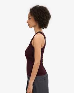 Camiseta sin mangas de punto para mujer, color burdeos, cuello redondo, color sólido, minimalista, longitud regular - Product Image 2