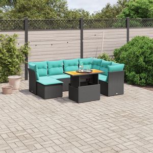 Ensemble de canapés de patio en polyrotin noir 8 pièces avec coussins, mobilier d'extérieur élégant - Product Image 1