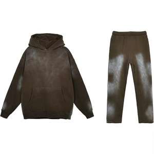 Conjunto de Sudadera y Pantalones Deportivos Personalizados con Efecto Desgastado, Sudadera con Capucha y Pantalones Deportivos de Alta Calidad, Chándal Vintage con Cierre para Hombre - Product Image 3