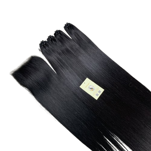 100% cheveux humains jet noir os droit HD dentelle faisceaux suisse HD fermeture cheveux humains de l'usine - Product Image 1