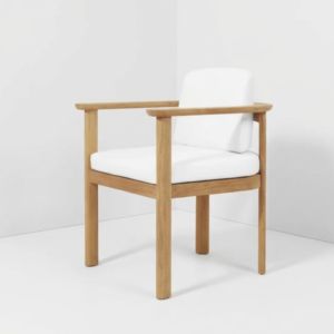 Chaise d'extérieur moderne minimaliste en teck massif avec accoudoirs incurvés, dossier rembourré épais et coussin résistant aux intempéries pour patio et jardin - Product Image 2