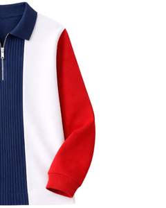 Sudadera Polo Personalizada para Hombre, Azul y Blanca, con Cierre de Cremallera de un Cuarto, Paneles Acanalados, Estilo Casual, Forro Polar, Manga Larga, Ropa Urbana - Product Image 4