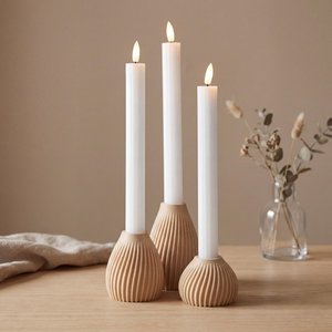 Ensemble de 3 porte-bougies coniques en bois texturé beige, style nordique minimaliste, faits à la main, pour la décoration de la maison, centre de table, lanternes - Product Image 1
