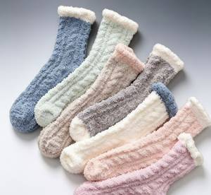 Stock <b>Women</b> Crew Thick Coral Fleece Breathable Cozy Winter <b>Socks</b> Cuff Logo One Size Daily Home Floor Confinement Sleeping Adult - Product Image 1