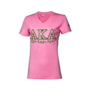 Camiseta de Algodón con Cuello en V para Mujer, Bordada con Logotipo de Letras Griegas, de Calidad de Exportación, Suave, Informal, de Manga Corta, Tallas Personalizadas - Product Image 1