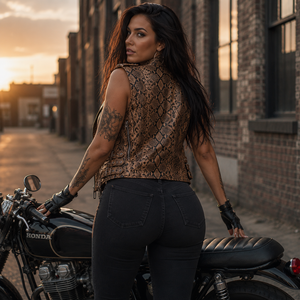 Gilet de moto en cuir premium personnalisé 2026, respirant, avec fermeture éclair, coupe ajustée vintage, pour femme - Product Image 5