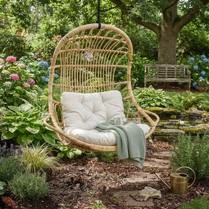 Handcrafted natural rattan <b>hanging</b> egg chair cushioned swing lounge <b>seat</b> outdoor indoor balcony patio furniture setup product - Product Image 4