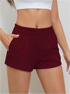 Shorts de yoga décontractés pour femmes grandes tailles, personnalisés, de haute qualité, écologiques, respirants, en polaire, à taille élastique, motif uni, personnalisables à l'avant - Product Image 4
