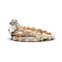 925 plata esterlina único laboratorio creado zafiro blanco solitario anillo de compromiso conjunto de lujo personalizado 18K chapado en oro anillos mujeres