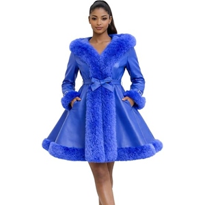 Abrigo Largo de Invierno para Mujer, Elegante, de Cuero Genuino, Forrado de Piel, con Cinturón, Proveedor Mayorista OEM Personalizado - Product Image 4