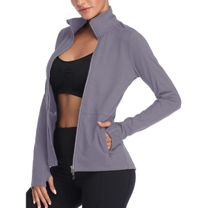 Chaqueta de running personalizada para mujer, corte regular, elástica en cuatro direcciones, de spandex/nailon, de secado rápido, con cremallera completa, orificios para los pulgares y ventilación trasera, ideal para yoga y gimnasio. - Product Image 1
