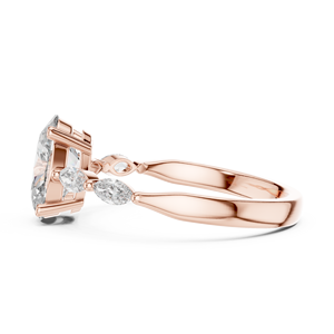Bague de fiançailles en diamant de laboratoire de taille ovale certifié IGI avec pierres latérales marquise pour femme - Product Image 2