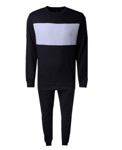 Survêtement pour homme à blocs de couleur, col rond, manches longues, 100% coton, respirant, style décontracté, coupe classique, poches latérales - Product Image 1