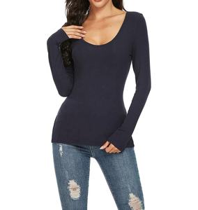 Vente en gros Chemise à col en V en coton à manches longues personnalisée 100% coton pour femmes Originals T-shirt léger à col en V Coupe moderne - Product Image 1