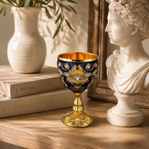 Elegant Gold Rimmed Metal <b>Goblet</b> With Floral Design Handmade <b>Wine</b> Glass For Wedding Occasion - Product Image 6