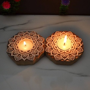Wooden Mandala <b>Tealight</b> Candle Stand Decorative Boho Accent Piece for Bedroom Living Room and Festive Celebrations - Product Image 2