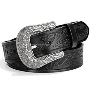 Cinturón de Cuero Premium Negro Personalizado con Grabado Floral, Cinturón de Cuero Occidental de Grano Completo para Hombre con Hebilla de Vaquero - Product Image 2