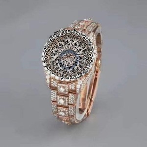 AMBER JEWELS Luxury Unisex Quartz <b>Watch</b> Rose Gold Diamond Encrusted Hollow Dial Analog Sapphire Crystal Butterfly Clasp 46mm - Product Image 2