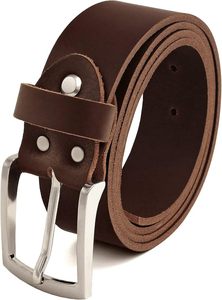 Ceinture en cuir véritable, cuir de vache, couleur unie, boucle à ardillon argentée, rectangulaire, durable, ceinture décontractée pour homme - Product Image 2