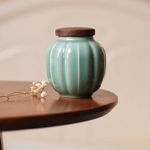 Artisan Ceramic <b>Spice</b> Jar Wooden Lid Ribbed Design Airtight <b>Storage</b> Canister Decorative Kitchen Counter Organizer Premium Style - Product Image 4