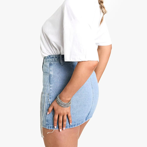 Falda vaquera vintage lavada para mujer, cintura alta, corte ajustado, minifalda vaquera, estilo casual urbano, ropa de verano - Product Image 5