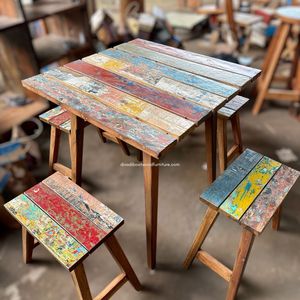 Table carrée artisanale avec espace de rangement et structure démontable en bois de bateau recyclé couleur naturelle pour mobilier d'extérieur, maison et jardin - Product Image 4