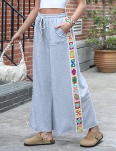 Pantalon unisexe large et droit, extensible, décontracté, avec cordon de serrage à la taille, ample, style survêtement, avec poche à panneau en crochet, 100% coton - Product Image 4