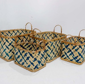 Panier de rangement en bambou tissé à la main, organiseur circulaire coloré, avec deux poignées, lot de 4, pour la maison et la cuisine - Product Image 6