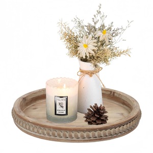 Plateau rond en bois artisanal avec perles, style farmhouse, grand plateau à bougies, centre de table décoratif pour cuisine, salle à manger, salon - Product Image 5