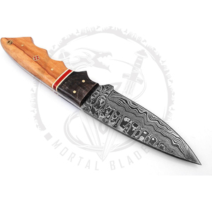 Couteau de chasse fait main en acier damas Full Tang avec manche en bois d'olivier Couteau Skinner à lame fixe Full Tang - Product Image 2